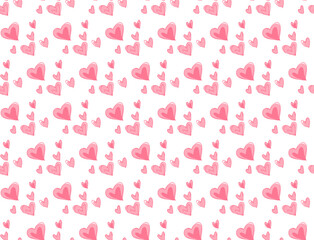 ラフな手描きハートマークのシームレスパターン　ピンク
