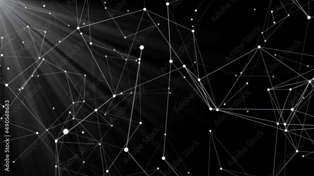 Poster rotating lines connected by dots. 3d white wireframe with circles. 4k animation.