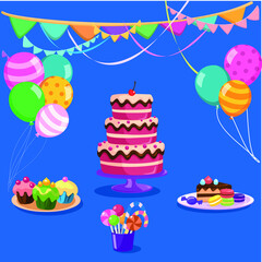 birthday cake with candles.Birthday background with delicious cake vector.