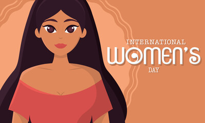 Horizontal women day poster happy girl Vector illustration