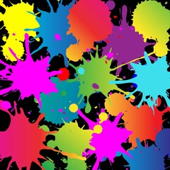 Happy Holi colorful splatter graphic on black background