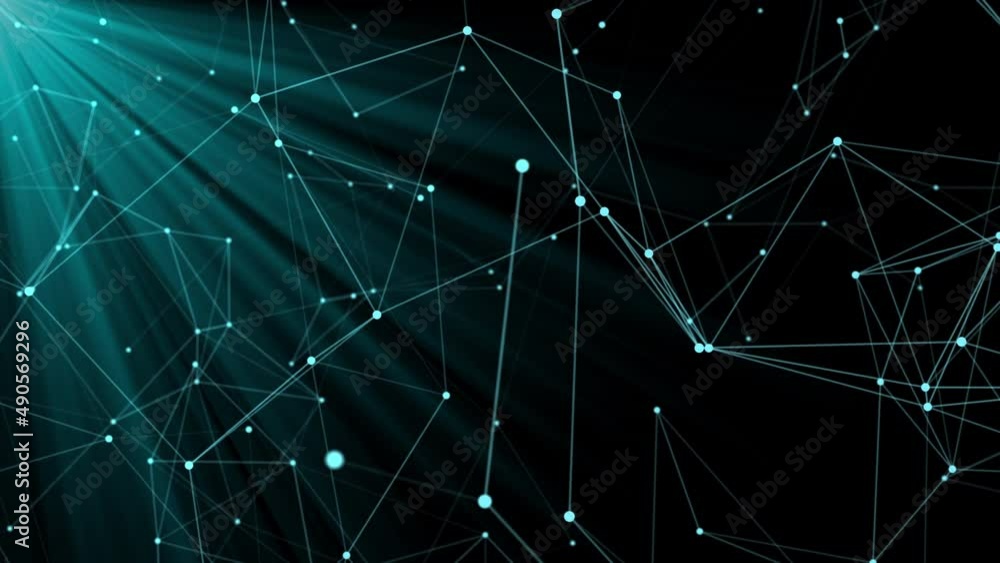 Poster rotating lines connected by dots. 3d blue wireframe with circles. 4k animation.
