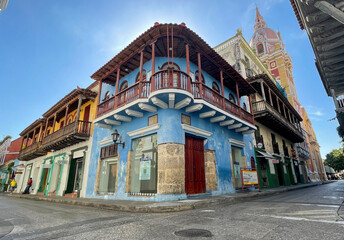 Fototapeta premium Street of tourist city of Cartagena de Indias, Colombia