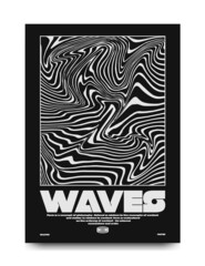Modern poster with optical black and white waves. In Techno style, print for streetwear, for t-shirts, hoodies, and sweatshirts. Isolated on white background