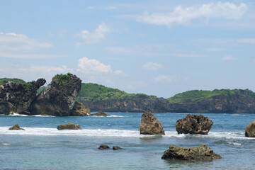 Many beaches with rocks as a barrier to sea water abrasion