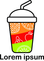 A juice logo with a shape made from a combination of juice cups and fruit juices of various colors.