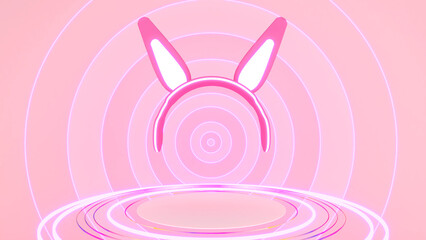 Fototapeta na wymiar Rabbit headphones on the background of the sound distribution.,sweet music rhythm,3d rendering