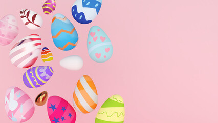 circle easter eggs on pink background,easter egg festival,celebration,happy easter,3d rendering