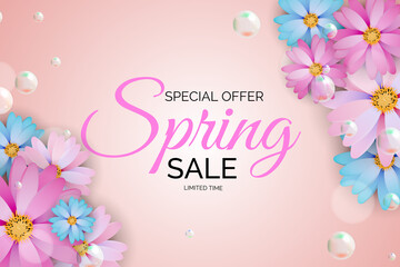 Spring Sale Natural Flower Background Template. Illustration