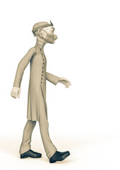 old doctor cartoon is walking