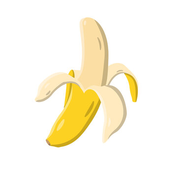 Peeled Banana Flat Illustration. Clean Icon Design Element on Isolated White Background