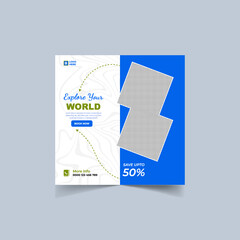 Travel and tour holiday vacation and Instagram post or social media post banner template