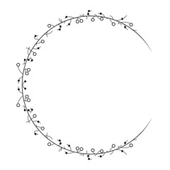 Abstract Black Simple Line Round Circle With Leaf Leaves Frame Flowers Doodle Outline Element Vector Design Style Sketch Isolated Illustration For Wedding And Banner
