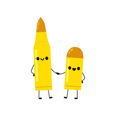 Bullets isolated on white background. Weapon ammo. Bullets cartoon vector. Bullet character design.