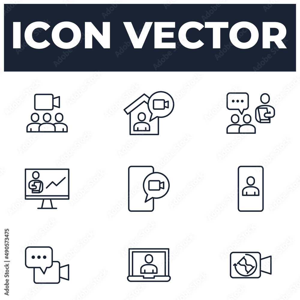 Poster set of video conference elements symbol template for graphic and web design collection logo vector i