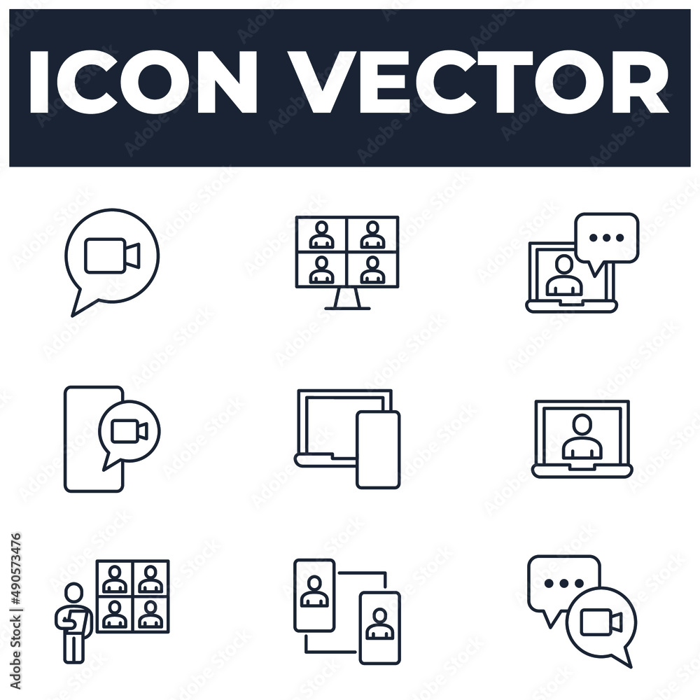 Poster set of video conference elements symbol template for graphic and web design collection logo vector i