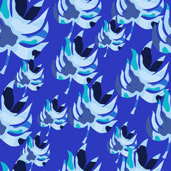 Rainforest palm leaves tropical seamless pattern. Abstract leaf endless wallpaper.