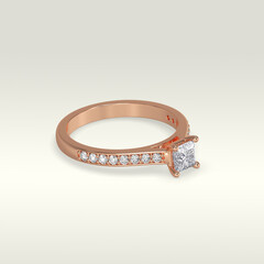 solitaire engagement ring laying down position in rose gold 3D render