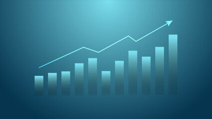 bar chart with uptrend arrow on green lighting background. business growth and financial planning effectiveness concept
