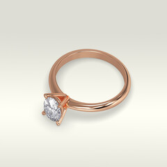 solitaire engagement ring laying down position in rose gold 3D render
