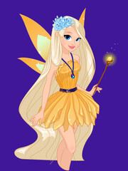 fairy with magic wand.Cute little fairy with beautiful long braided hairstyle  Vector .