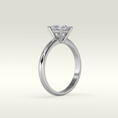 solitaire engagement ring standing position in metal gold 3D render