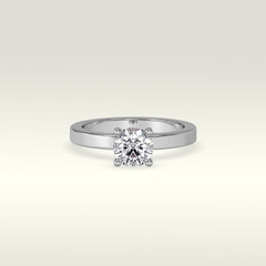 solitaire engagement ring laying down position in white gold 3D render