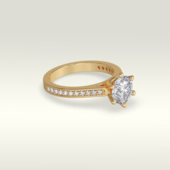 solitaire engagement ring laying down position in yellow gold 3D render