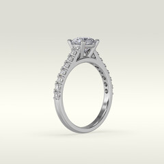 solitaire engagement ring standing position in metal gold 3D render
