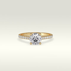 solitaire engagement ring laying down position in yellow gold 3D render