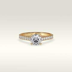 solitaire engagement ring laying down position in yellow gold 3D render