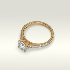 solitaire engagement ring laying down position in yellow gold 3D render