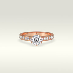 solitaire engagement ring laying down position in rose gold 3D render