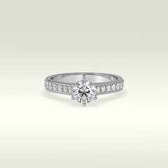 solitaire engagement ring laying down position in white gold 3D render