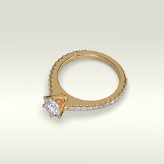 solitaire engagement ring laying down position in yellow gold 3D render