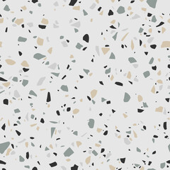 Gray terrazzo seamless texture. Floor tile, polished stone pattern. Marble surface. Vector abstract background with chaotic stains.