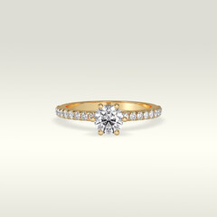 solitaire engagement ring laying down position in yellow gold 3D render