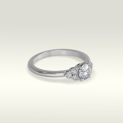solitaire engagement ring laying down position in white gold 3D render