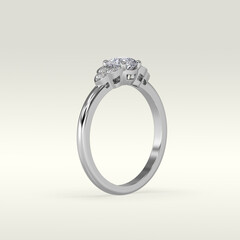 solitaire engagement ring standing position in metal gold 3D render