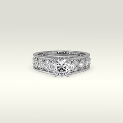 solitaire engagement ring laying down position in white gold 3D render