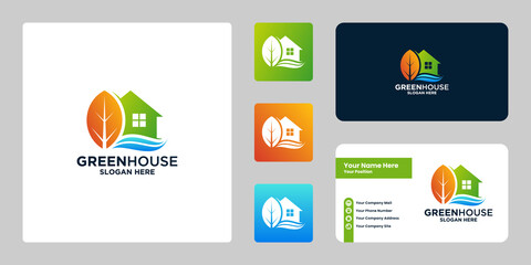 green house logo design. modern eco house logo design with gradient color.