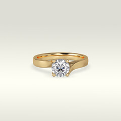 solitaire engagement ring laying down position in yellow gold 3D render
