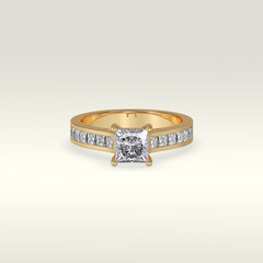 solitaire engagement ring laying down position in yellow gold 3D render