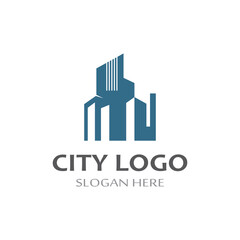 city ​​skyline, city silhouette, modern city and city center. With logo design concept, icon and symbol illustration template.