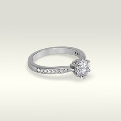 solitaire engagement ring laying down position in white gold 3D render