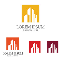 Fototapeta premium city ​​skyline, city silhouette, modern city and city center. With logo design concept, icon and symbol illustration template.