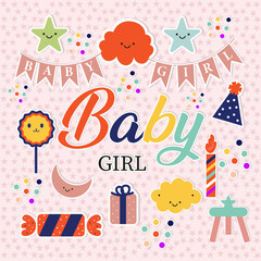 Baby girl sticker set with ice cream and moon design