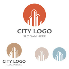 city ​​skyline, city silhouette, modern city and city center. With logo design concept, icon and symbol illustration template.