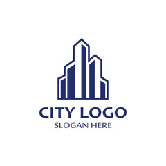 city ​​skyline, city silhouette, modern city and city center. With logo design concept, icon and symbol illustration template.