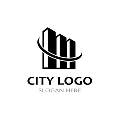 city ​​skyline, city silhouette, modern city and city center. With logo design concept, icon and symbol illustration template.